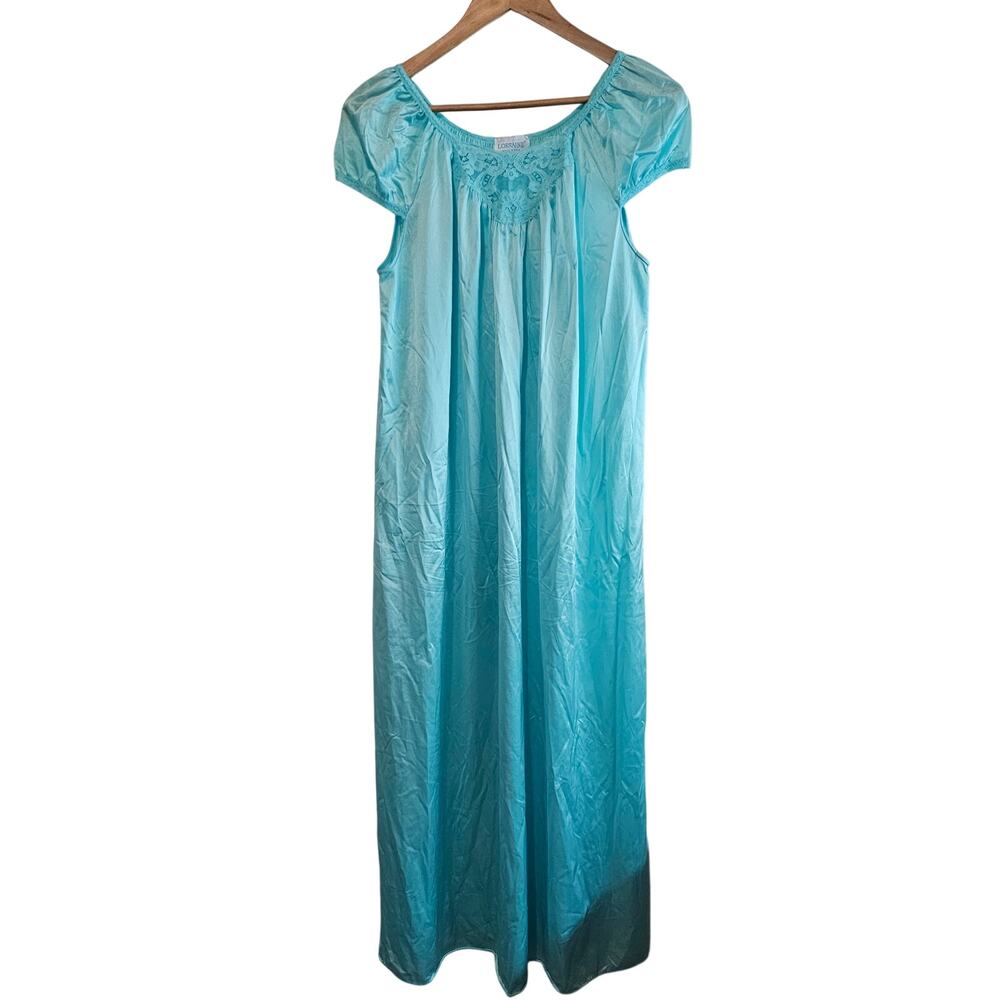 Vintage Lorraine Slip Dress Womens Small Blue Lace 90s Glam Fairy Coquette Sexy